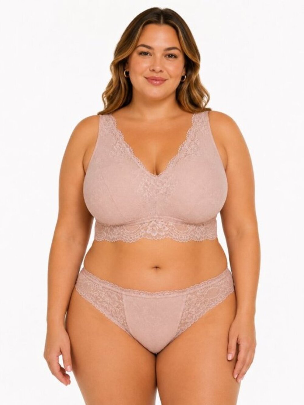 DREAMFIT Plus Size Lace Wireless Bralette Adobe Rose 3X NWT